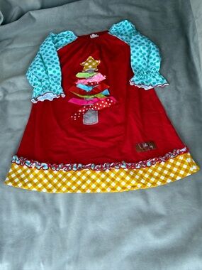 Millie Jay Christmas Tree Ribbon Bow Dress Size 5 Boutique Holiday Ruffle